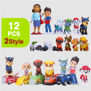 Bandai | 12Pcs/set Anime P-aw Patrols Figures Pawed Canina Cartoon PVC Model Doll Toys Car Canine Birthday Christmas Party Gift