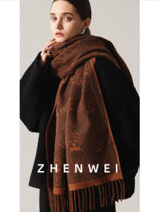 ผ้าพันคอไหมขนสัตว์สองด้านสำหรับผู้หญิง ทรงยาวกว้าง ลายสุนัขสีน้ำตาล ผ้าคลุมไหล่ ผ้าคลุมหน้าหนาว ผ้าคลุมหัวแบบทันสมัย ผ้าคลุมไหล่