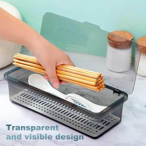 2ชิ้น กล่องเก็บของขนาดใหญ่พร้อมฝาปิด / ถาดใส่ช้อนส้อมพลาสติกพร้อมที่คว่ำจาน / อุปกรณ์สำหรับรับประทานอาหารและช้อนส้อม / สำหรับช้อน ส้อม มีด / ภาชนะเก็บของในห้องน้ำพร้อมฝาปิด