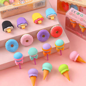 Hàng sẵn có 4 cái/Bộ độc đáo hoạt hình món tráng miệng loạt tẩy dễ thương Mini Lollipop Icecream Tẩy bút chì bằng cao su trẻ em văn phòng phẩm học tập cho sinh viên