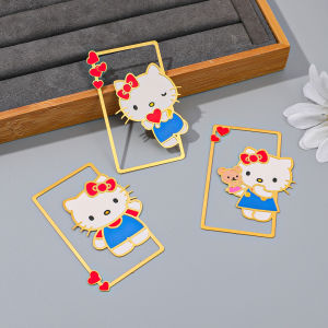 1pc/3pcs Hello Kitty metal bookmark/side book clip - cute cartoon character design gold-plated heart-shaped frame.