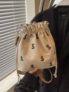 Summer 2024 Fresh Printed Canvas Money Bag Womens Casual Large Capacity Single Shoulder Underarm Bag Korean Style Shopping Bag