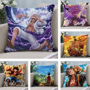 Bandai | One Piece Gear Five Luffy Anime Plush Pillow Cover Soft Short Plush Cushion Cover For Sofa Bedroom Home Decor Gift Decoration
