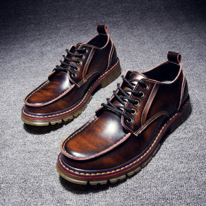 รองเท้าทำงานหนังแท้ Martin ทรงหัวมนแบบลำลองสำหรับผู้ชาย รองเท้าหนังหนังแท้สไตล์อังกฤษแบบสวมหัวกลมพื้นหนาสำหรับฤดูใบไม้ร่วง