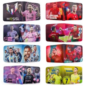 เคสแข็งกันน้ำหนัง PU แบบใหม่กระเป๋าสตางค์พับสั้นพิมพ์ลายสี HD กระเป๋าเก็บบัตรไม่ซีดใหม่นักฟุตบอล Dompet Koin ค. Ronaldo Messi Yamal Mbappe แฟนๆของขวัญแฟนๆ