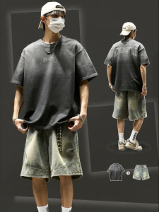 SZON | Summer Loose Gradient Casual Retro T-Shirt and Jeans Shorts Set