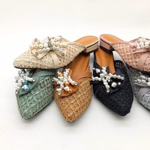 Clovers Sendal wedding wanita / sendal flat /sendal payet bungga hak 2 cm