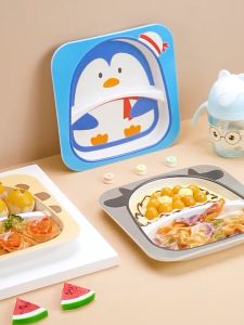 Kids 5 Pcs Bamboo Fiber Plate Bowl Cup Spoon Fork Cutlery Utensil Dinner Set Children Dishware Cartoon Tableware BPA Free and Dishwasher Safe Gift Set