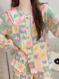 HANQIANNUO | Sweet Heart Baby Collar Womens Long Sleeve Home Wear Set