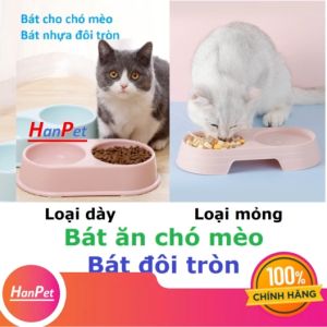 Bát ăn chó mèo nhỏ - bát nhựa đôi 2 ngăn tròn