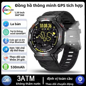 Đồng Hồ Thông Minh GPS Ngoài Trời Quân Sự Huawei 1.39 Inch Chống Nước 5ATM Pin 530mAh Hỗ Trợ ChatGPT AI La Bàn Dành Cho Nam