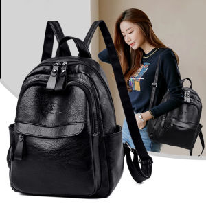 Leather Double Shoulder Bag Womens Casual Style Soft Leather Large Capacity Backpack Cowhide Texture Simple Trendy Bag