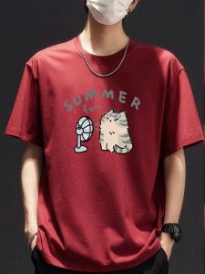 Japanese Fashion Brand Cartoon Hong Kong Style Retro Heavy Weight Pure Cotton Short Sleeve T-shirt Mens Summer Ins Trendy Handsome Easiest for Match Half Sleeve