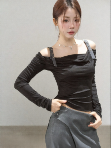 YIKEXIAOYEMEI | Áo Thun Thời Trang Dài Tay Hở Vai Ôm Sát