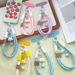 FUN POINT INS Universal Mobile Phone Lanyard Anti-lost Woven Mobile Phone Rope Keychain Non-Slip Wrist Rope Bag Cute Charm Pendant Womens Phone Lanyard