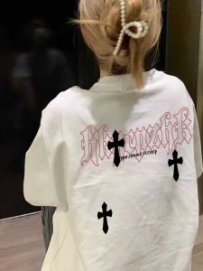 American Retro Cross Plus Size Short Sleeve T-Shirt Men and Women Plus Size Ladies Summer Loose Fashion Brand High Street Couple Wear Tops