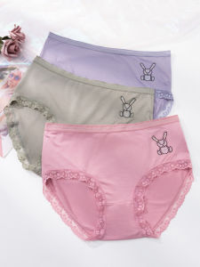 plus Size Cotton Underwear Womens Thin Breathable Comfortable Seamless Triangle Panties mid Waist Lace Edge Daily Wear