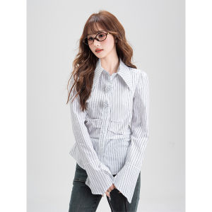 Slimming French Floral Stripe Long Sleeve Shirt for Spring