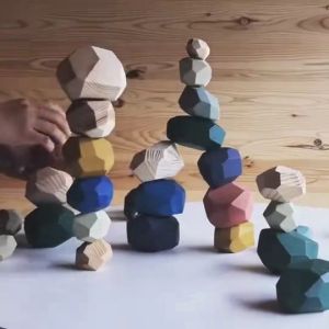 Montessori Wooden Balancing Stacking Stone Wooden Stone Building Blocks Early Education Toy