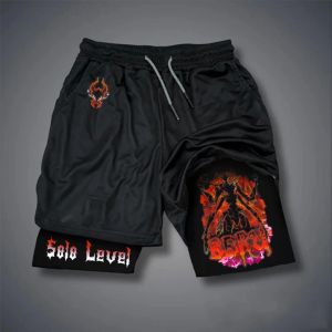 Anime Solo Level Print Mens Shorts Double-layer 2-1 Compression Gym Basketball Shorts Quick-drying Pants Sweatpants Summer Y2k