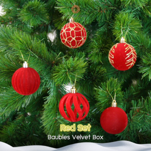 ชุดลูกบอลคริสต์มาสกำมะหยี่ 25 ชิ้น Red - Bauble Velvet 25 pcs. Box Set | Ø 6 cm.