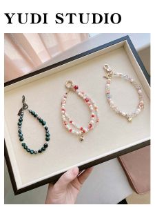 High Quality Handmade water Pearl Crystal Mobile Phone Chain Pendant Universal Yudiwaka Digital Accessories Pearls Chain