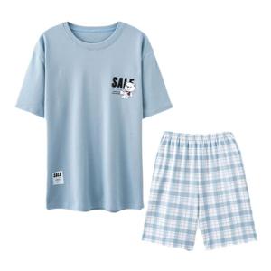 Bộ đồ ngủ nam MiiOW bằng cotton tay ngắn in hình gấu thoáng khí thoải mái - mùa hè