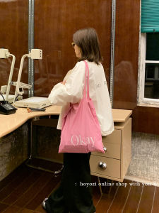 Hoyozzi Pink Canvas Shoulder Bag Womens Large Capacity Handbag Soft Tote Bag Casual Style Double Straps Youth Fashion Bag