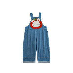 Modern Retro Embroidered Fruit Patterned Girls Cargo Pants Spring Season Loose Fit Straight Leggings Cover up Slimming Effect