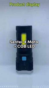 Senter Portable 4 LED + COB Light Super Terang / Senter Penerangan Jarak Jauh 4 Mode Mata Lampu