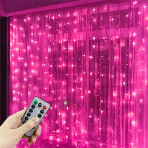 Valentines Day Decor Pink Curtain Lights Garland USB Power Fairy Lights Festoon with Remote New Year Garland Led Lights