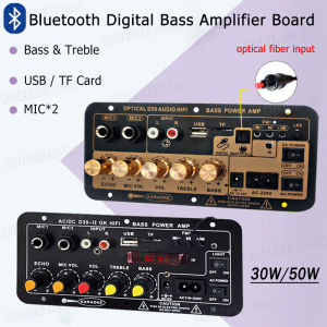 DC 12V Bluetooth 5.0 Digital Audio Amplifier Board AC 110V 220V Subwoofer Dual Mic Karaoke AMP Speaker Home Theater DIY 30W 50W
