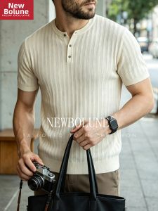NEW BOLUNE | Vintage Casual Loose Knit Round Neck Short Sleeve Summer Mens T-shirt