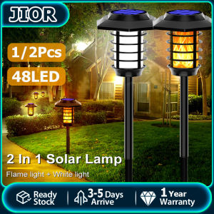 48LED Solar Lawn Light Outdoor Lighting Flame Light Induction Light Control Garden Light Two Light Modes(White Light + Flame Light) IP65 Waterproof Ground Light Suitable for Garden Lawn Balcony