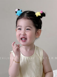Childrens Double Bun Hair Accessories Color Block Summer Star Hair Ties Girls Baby Head Ropes Ins Style Basic Pack