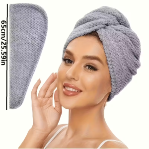 Solid color hair towel Textured dry hair cap 9.8 "X 25.5" absorbent hair towel wrap for button-down women