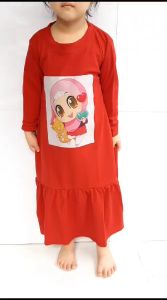 GAMIS ANAK PEREMPUAN PAKAIAN MUSLIM  UMUR 1-10 TAHUN KAKI KERUT PRINTING HIJAB  LOVE