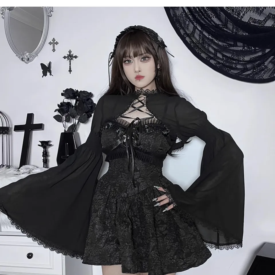 Womens Gothic Dress Woman Classic Black Layered Lace-up Goth Lolita Corset  Waist Shaper Sling Strap Sleeveless Dress Witch Dress Medieval Cosplay  Costume Halloween Wedding Dress Emo Balck Dark Plus Size