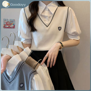 Sweet Knitted Vest For Women College Style Short V-neck Sleeveless Vest 针织背心