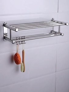 💥💥💥[Buy 1 get 1 free] Bathroom Towel Racks Stainless Steel 50/60cm Shower Room Shelves Shelf Towel Rack With Hooks Rack Shelf 40/50/60CM