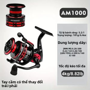 Máy Câu Cá Quay PROBEROS Tỉ Số Truyền 5.2:1 Cuộn Kim Loại Lực Kéo Tối Đa 9KG Dòng 1000-6000 Nhẹ Dùng Cho Câu Cá Biển Và Sông