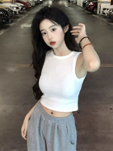 White Sports Tank Top Womens Outerwear Slim Fit Sleeveless Summer Short Style Commute Cotton Blend Animal Print Ladies