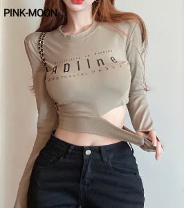 PM✿ Korean Style Womens Round Neck Open Waist Long Sleeve T-Shirt Crop Top