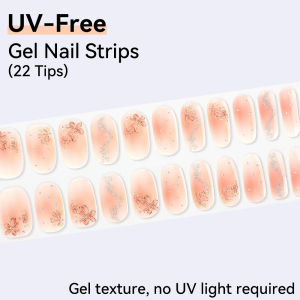 UV FREE Gel Nail Strips 22 Tips Self Adhesive Gel Nail Stickers DIY Manicure Decoration Dipped Effect Glitter Brown Solid Color
