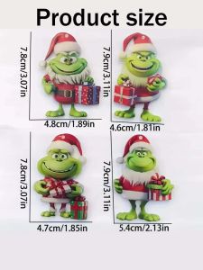 4Pc Christmas Decoration Grinch Collection: Multi-functional Ornaments for Cars Christmas Trees and Backpacks