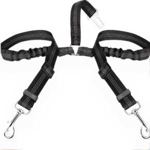 Dog Seat Belt Double Dog Seatbelt Adjustable Vehicle Safety Leash with Elastic Bungee Buffer Reflective No Tangle Y Shape Two