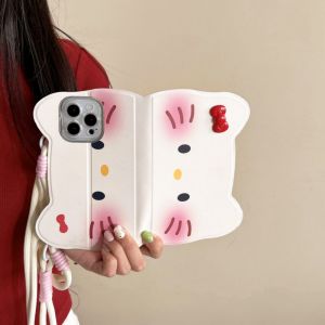 Cute KT Cat Flip Cover Phone Case for OPPO Reno14/13 Foldable Creative Protective Shell with Card Slot Full Protection Crossbody Strap