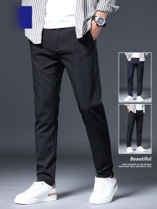 ROMON | Lormen Mens Casual Thickened Fleece Lined Slim Fit Business West Pants Elastic Long Trousers Autumn Winter Fashion City Style