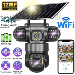 Camera IP Wifi Ngoài Trời Năng Lượng Mặt Trời 12MP 6K Với Ống Kính Ba Chiều HD Và Tầm Nhìn Ban Đêm Camera Giám Sát PTZ Cho An Ninh Gia Đình