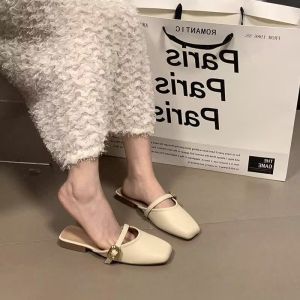 French Style Soft Leather Slip-On Womens Shoes Spring Summer New Flat Mouth Versatile Mary Jane Single Shoes for Outdoor Wear